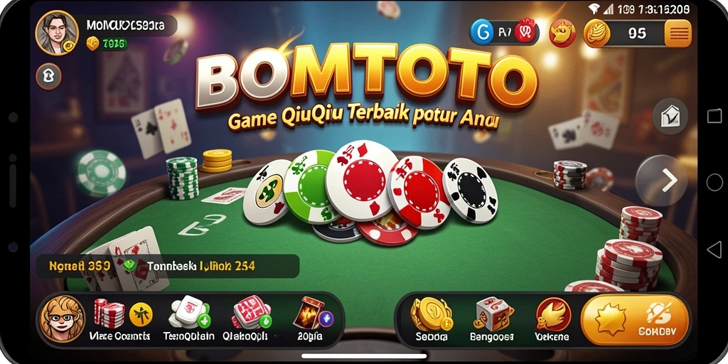 Screenshot gameplay BOMTOTO menunjukkan pemain menyusun kartu QiuQiu.