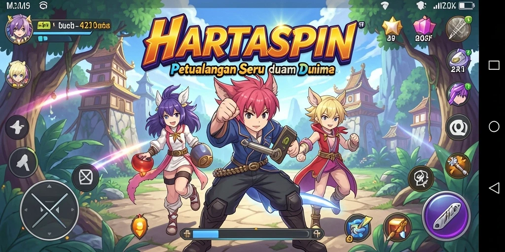 Tampilan gameplay HARTASPIN yang penuh warna dan seru.