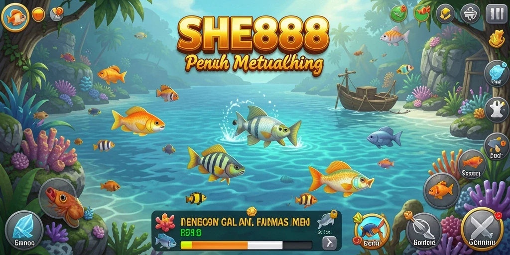 Tampilan gameplay SHE888 yang seru dan mengasyikkan saat memancing.