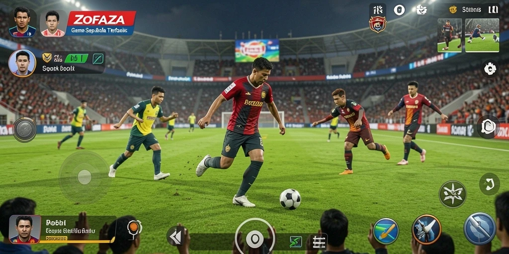 Tampilan menarik gameplay ZOFAZA saat pertandingan sepak bola.